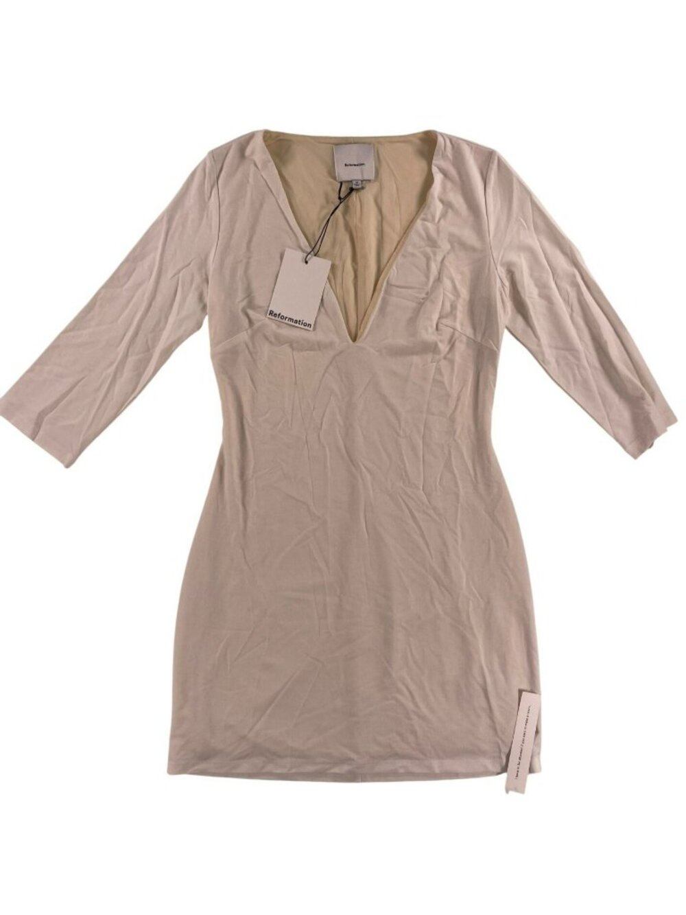 Reformation Mel Knit Dress Fior Di Latte Tencel Blend V-Neck Beige Size M NEW